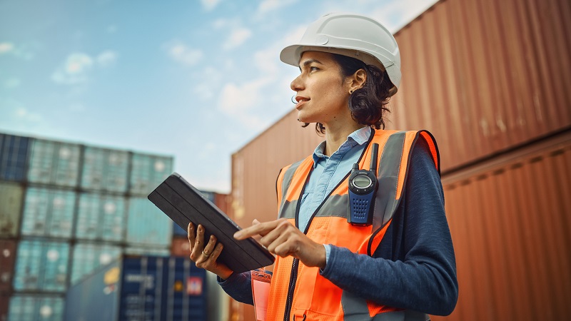 woman working ship container