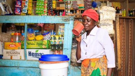Woman drinking purified water 