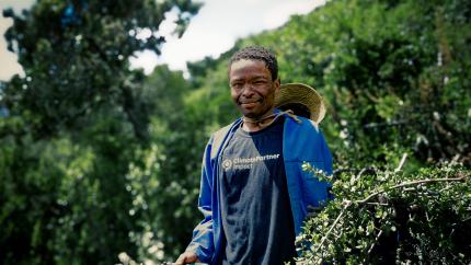 Project supporter in the field doing plant clippings