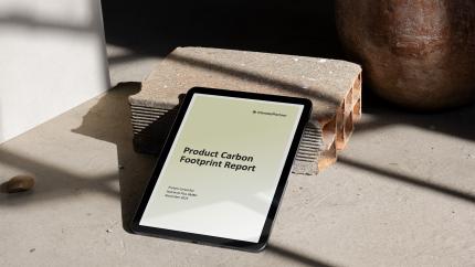 Picture of a Product Carbon Footprint report on an tablet screen
