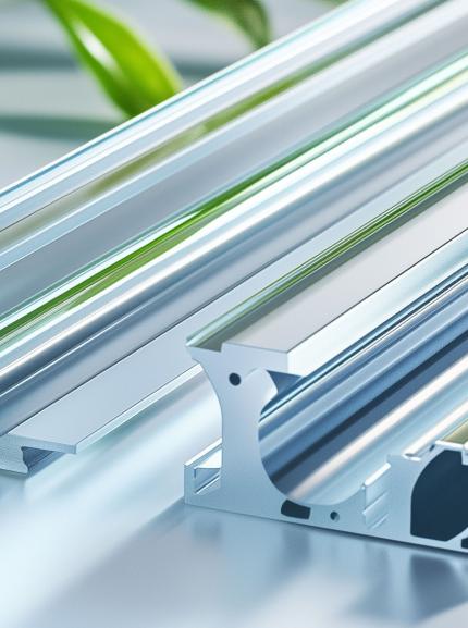 apt Aluminum profiles surrounded by leaves and grass