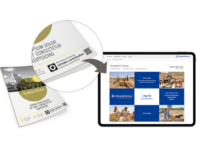 Print product with financial climate contribution and ID tracking page