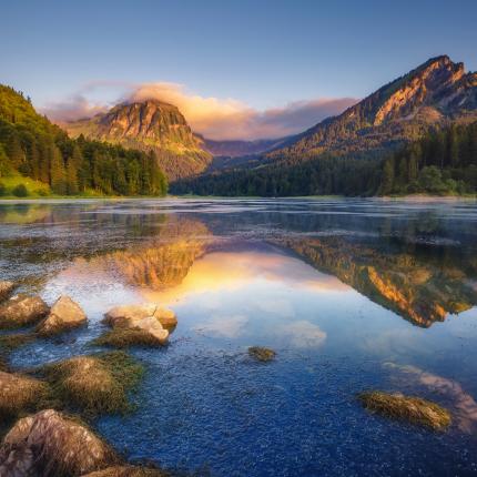mountain and lake