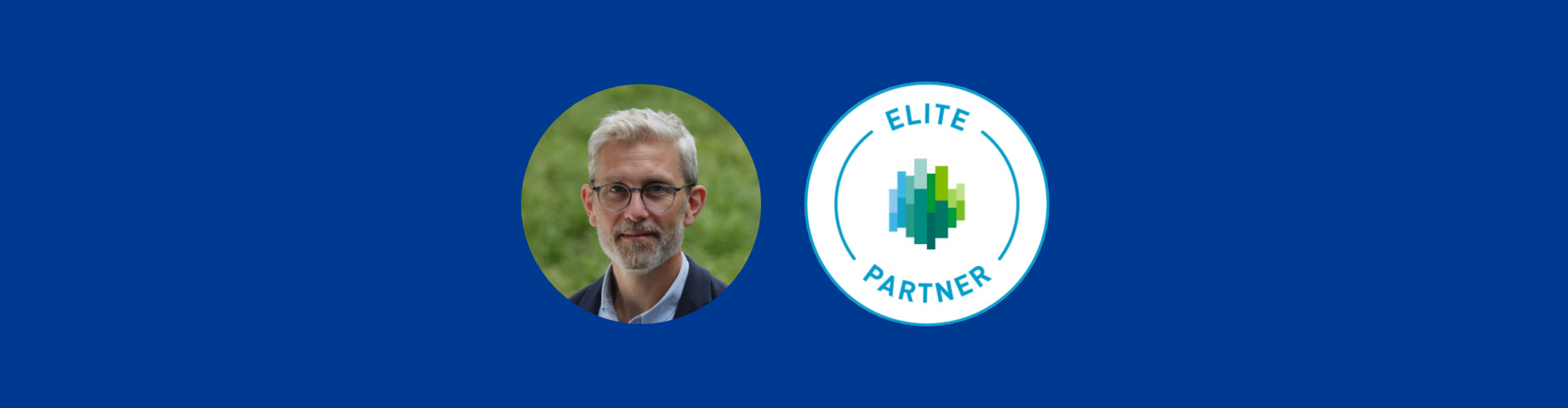ClimatePartner Frankreich wird ELITE Partner Portrait eines Mannes und Logo