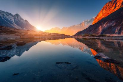 sunset lake mountains