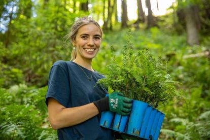 Woman planting trees