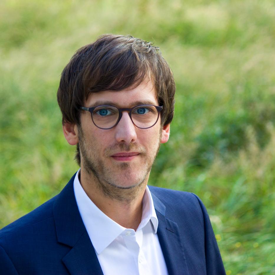 Portrait eines lächelnden Mannes vor grüner Wiese